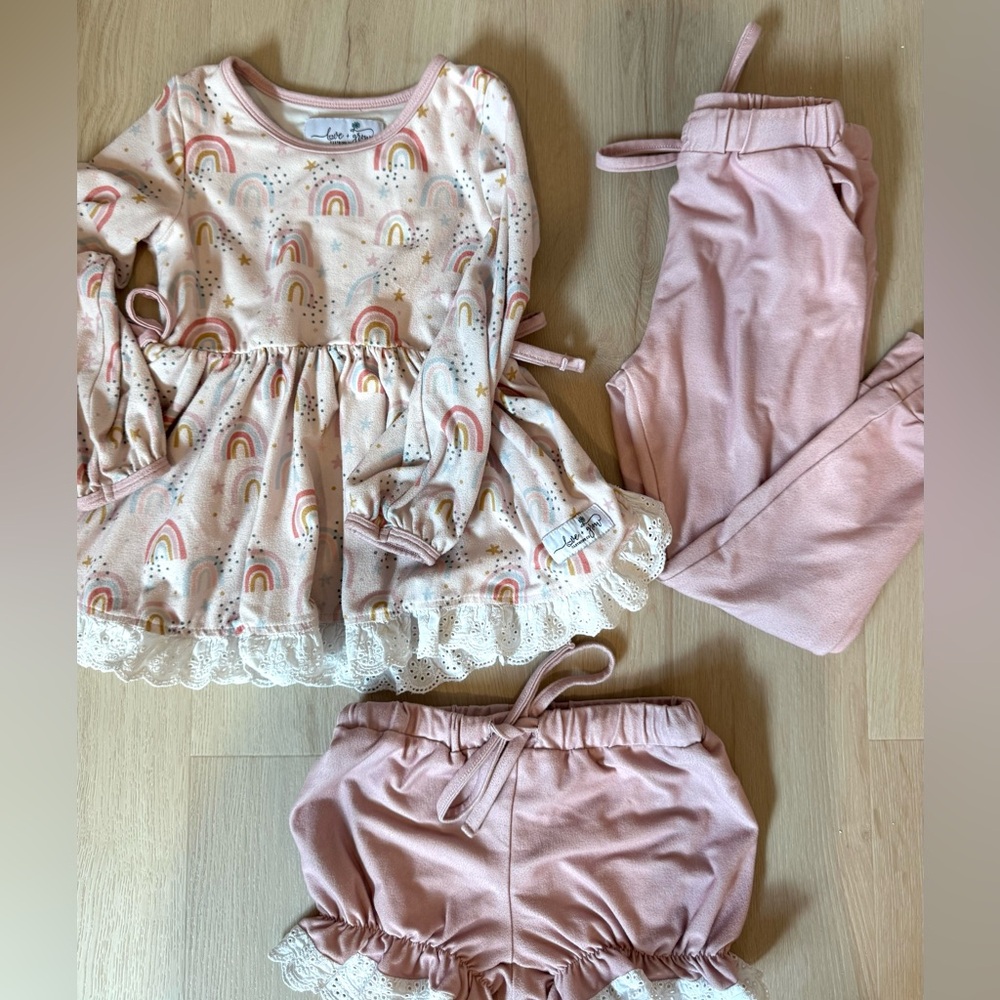 Kids Pink Rainbow Lace Trim Lounge Set